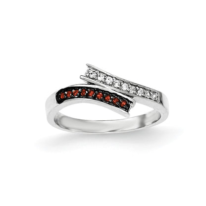 Sterling Silver Polished Cz & Red Glass Stone Ring
