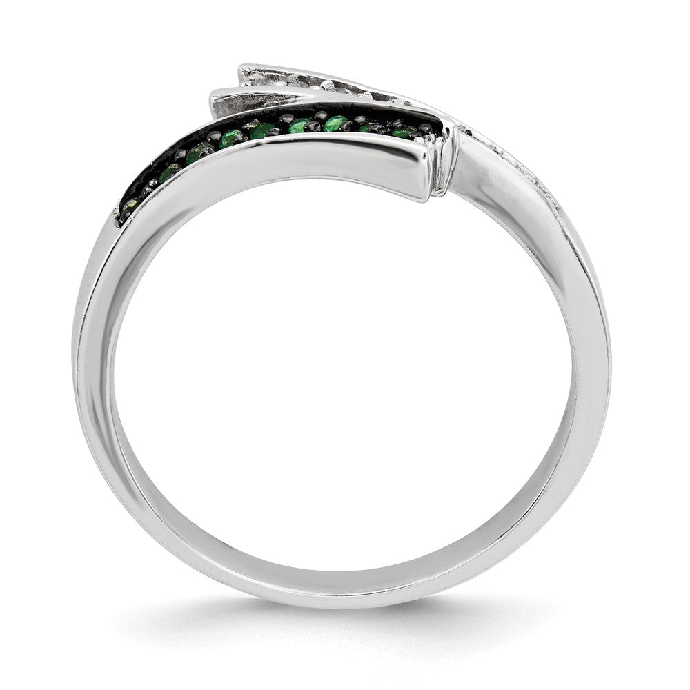 Sterling Silver Polished Cz & Green Glass Stone Ring