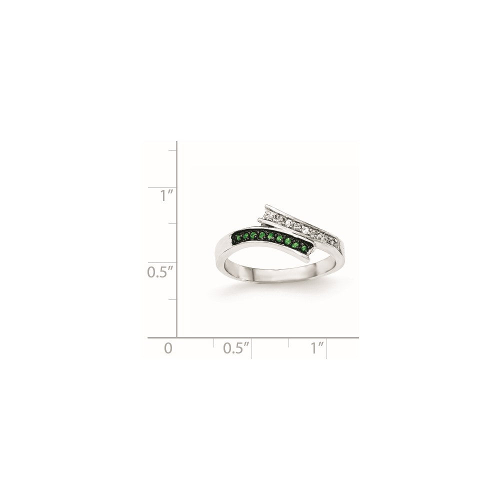 Sterling Silver Polished Cz & Green Glass Stone Ring