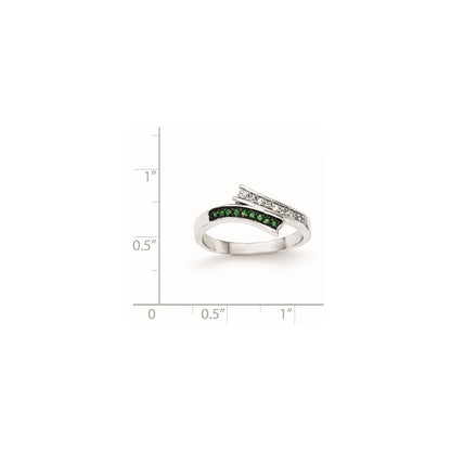 Sterling Silver Polished Cz & Green Glass Stone Ring
