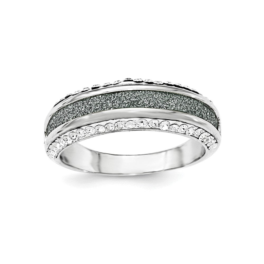 Sterling Silver Crystal Blue Laser Glitter Texture Ring