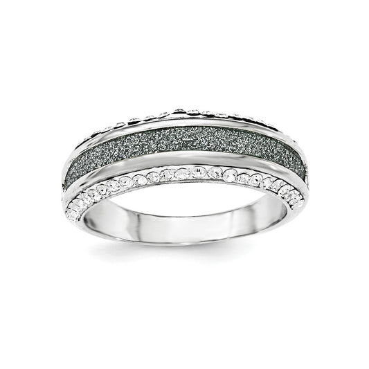 Sterling Silver Crystal Blue Laser Glitter Texture Ring