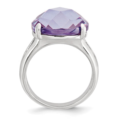 Sterling Silver Lavender Cz Checkerboard Cut Cushion Ring