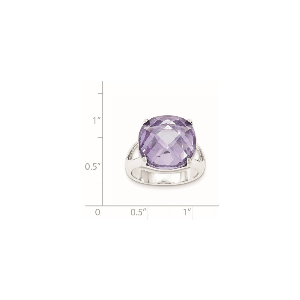 Sterling Silver Lavender Cz Checkerboard Cut Cushion Ring