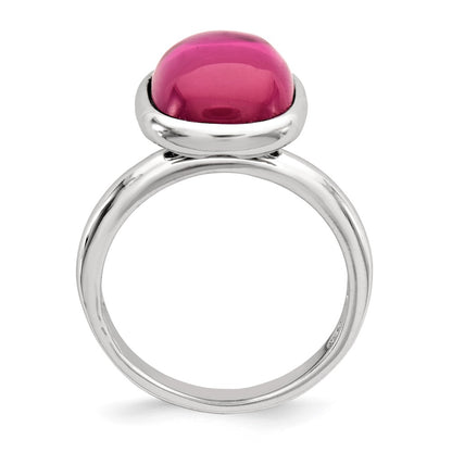 Sterling Silver Polished Synthetic Red Bead Ring