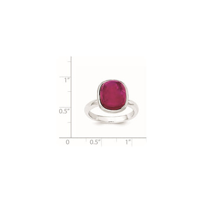 Sterling Silver Polished Synthetic Red Bead Ring