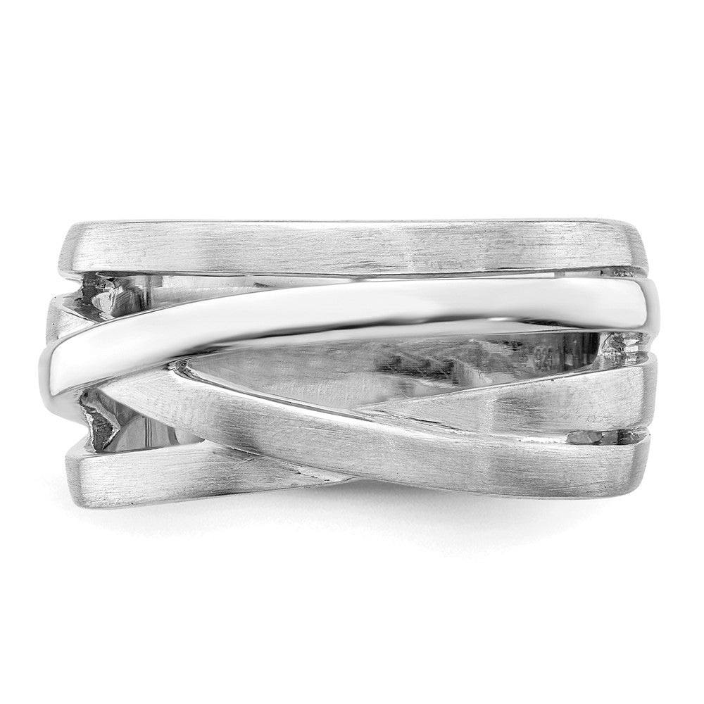 Sterling Silver Rhodium Plated Brushed Ring