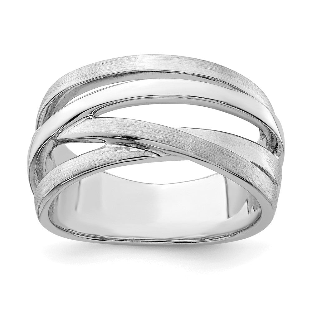 Sterling Silver Rhodium Plated Brushed Ring