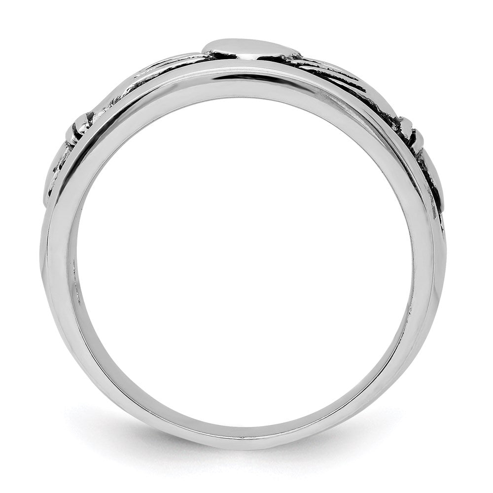 Sterling Silver Rhodium Plated Antiqued Claddagh Ring