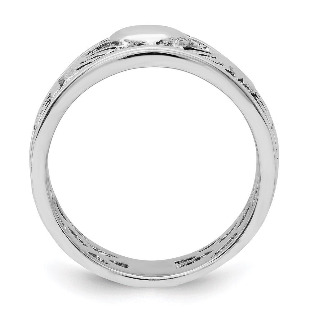 Sterling Silver Rhodium Plated And Antiqued Claddagh Ring