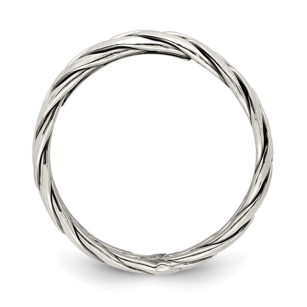 Sterling Silver Polished Antiqued Weaved 3.25mm Women'S Ring