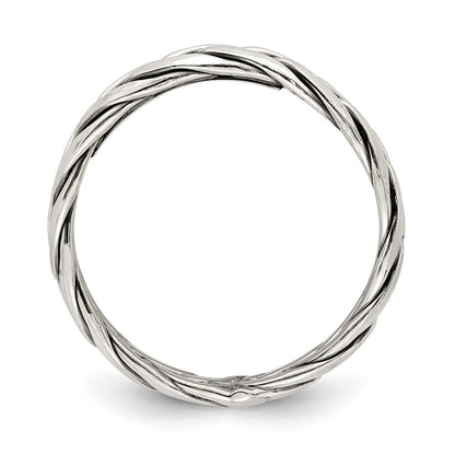 Sterling Silver Polished Antiqued Weaved 3.25mm Women'S Ring