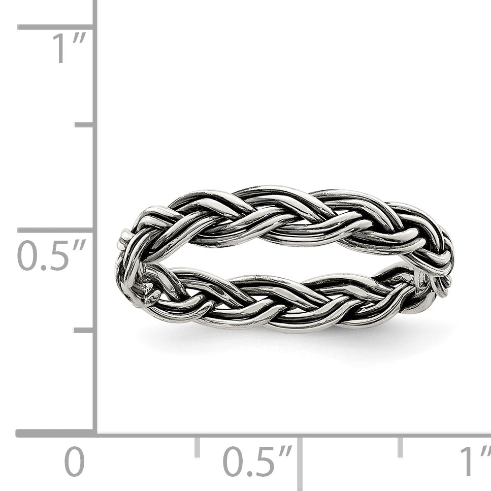 Sterling Silver Antiqued Weave 3.5mm Women'S Ring