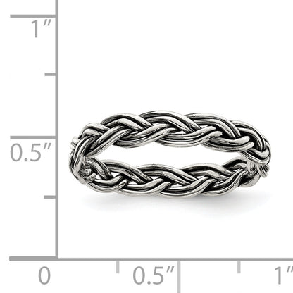 Sterling Silver Antiqued Weave 3.5mm Women'S Ring