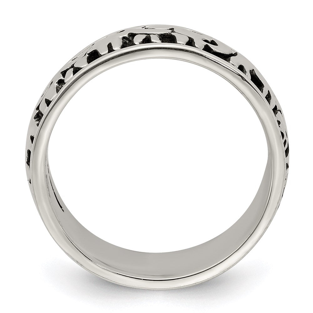 Sterling Silver Polished And Antiqued Elephants Ring