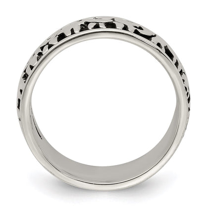 Sterling Silver Polished And Antiqued Elephants Ring