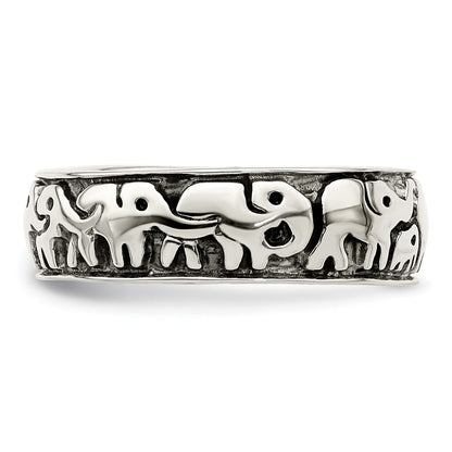 Sterling Silver Polished And Antiqued Elephants Ring