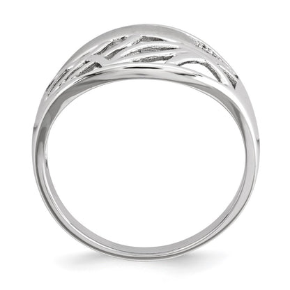 Sterling Silver Polished & Satin Cz Pattern Ring