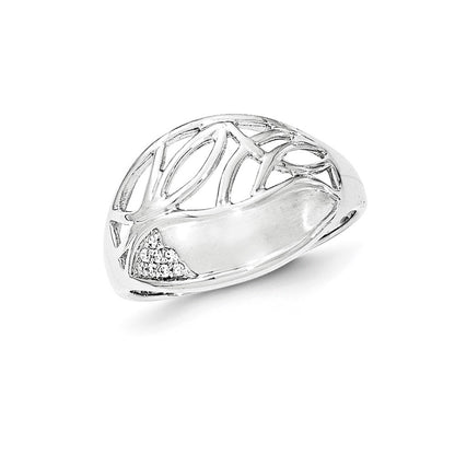 Sterling Silver Polished & Satin Cz Pattern Ring