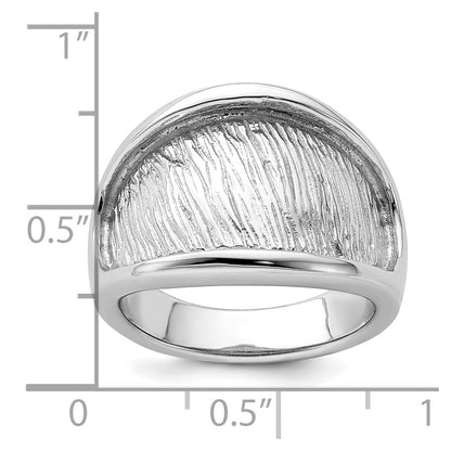 Sterling Silver Rhodium Plated Textured And Polished Ring