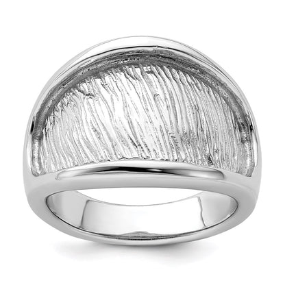 Sterling Silver Rhodium Plated Textured And Polished Ring
