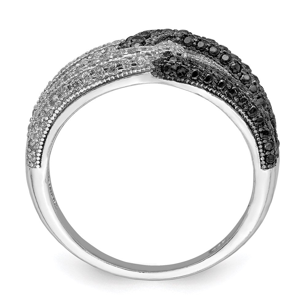 Sterling Silver Rhodium Plated Black & White Cz Ring