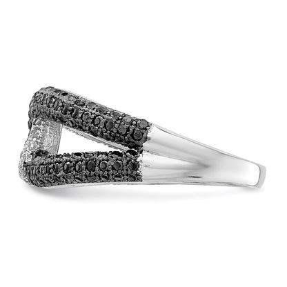 Sterling Silver Rhodium Plated Black & White Cz Ring