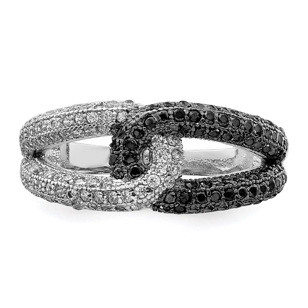 Sterling Silver Rhodium Plated Black & White Cz Ring