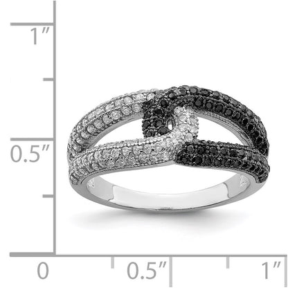 Sterling Silver Rhodium Plated Black & White Cz Ring