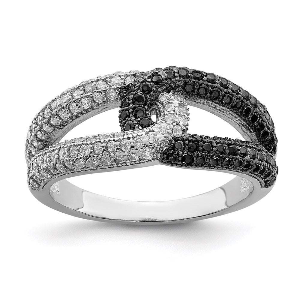 Sterling Silver Rhodium Plated Black & White Cz Ring