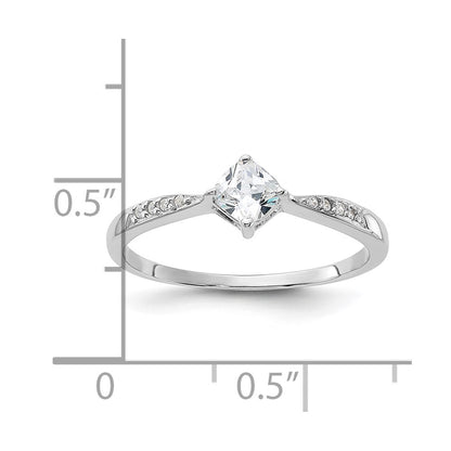 Sterling Silver Rhodium Plated Polished And Square Shaped Cz Ring