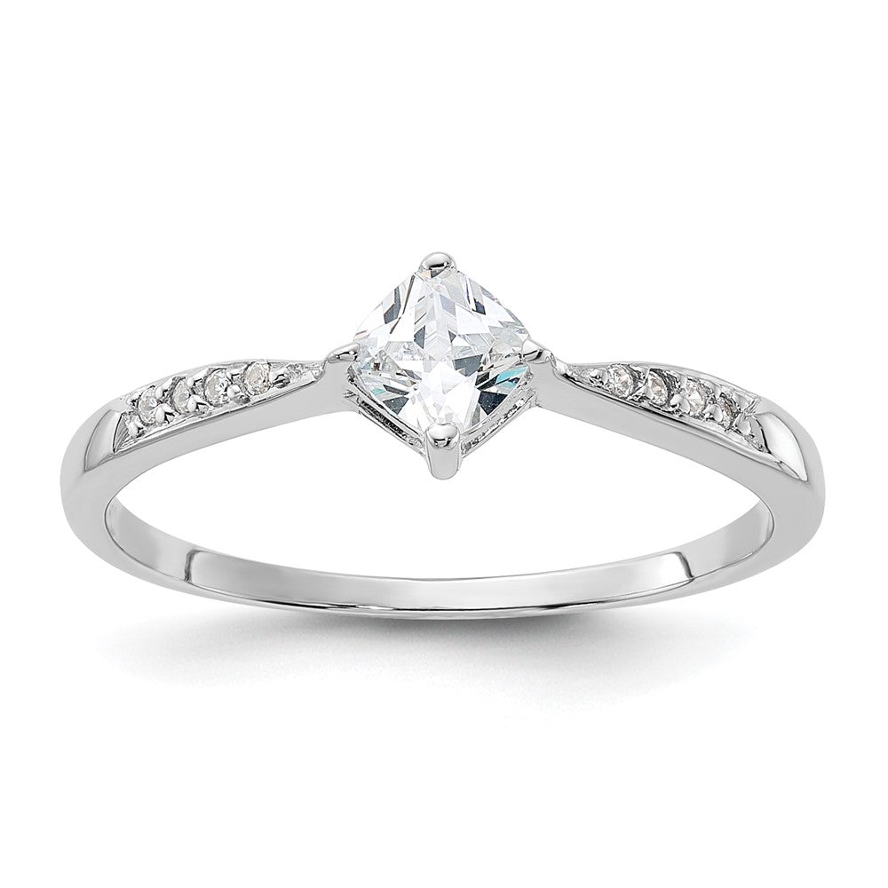 Sterling Silver Rhodium Plated Polished And Square Shaped Cz Ring