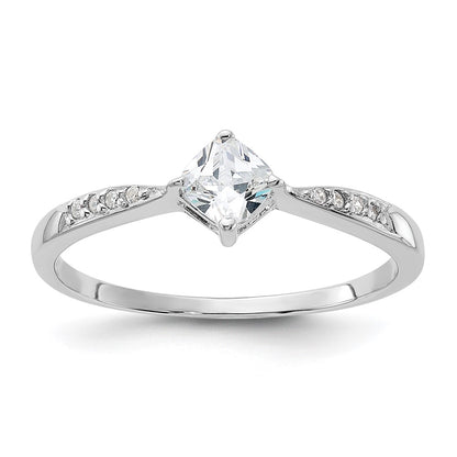 Sterling Silver Rhodium Plated Polished And Square Shaped Cz Ring