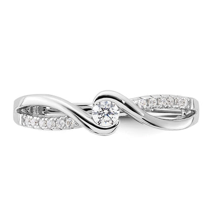 Sterling Silver Rhodium Plated & Cz Ring