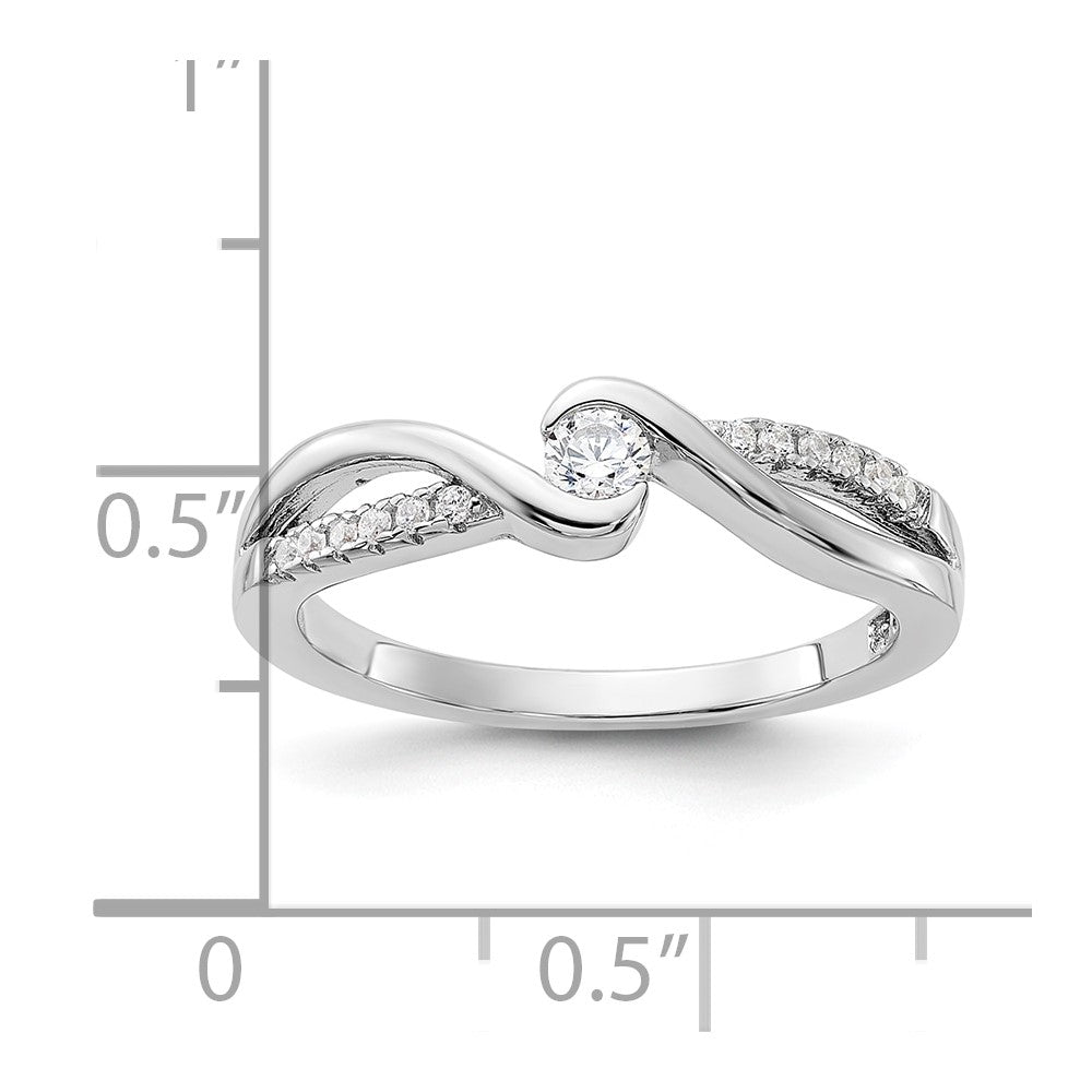 Sterling Silver Rhodium Plated & Cz Ring