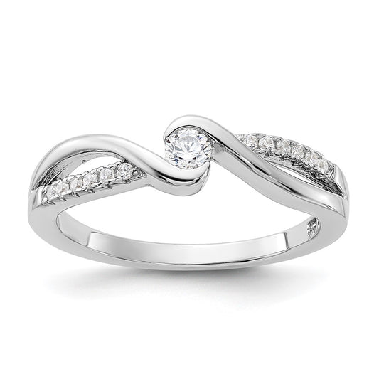 Sterling Silver Rhodium Plated & Cz Ring