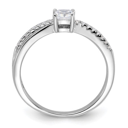 Sterling Silver Rhodium Plated Polished & Cz Ring