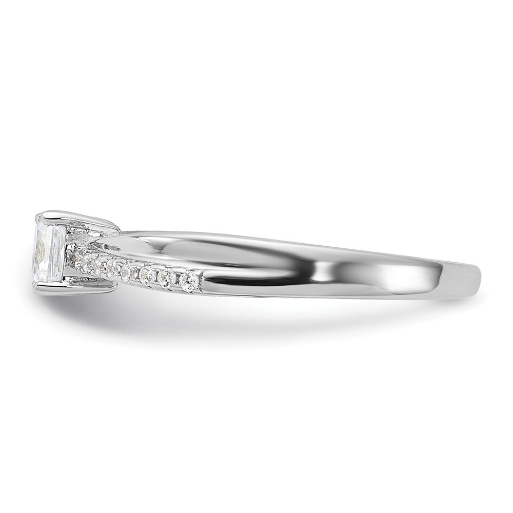 Sterling Silver Rhodium Plated Polished & Cz Ring