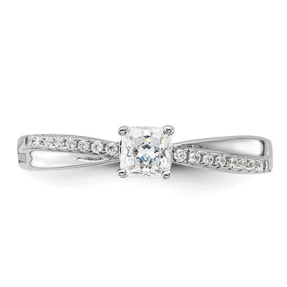Sterling Silver Rhodium Plated Polished & Cz Ring