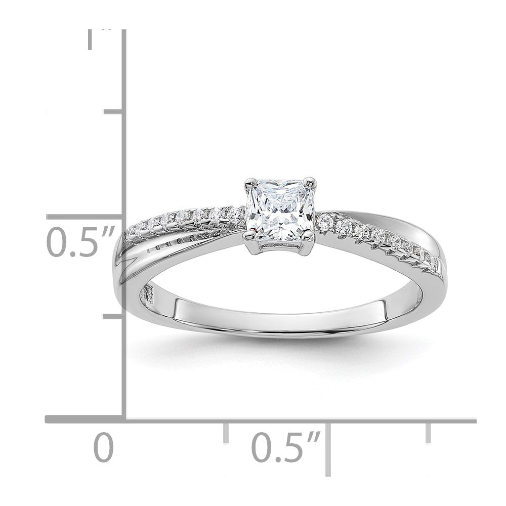 Sterling Silver Rhodium Plated Polished & Cz Ring