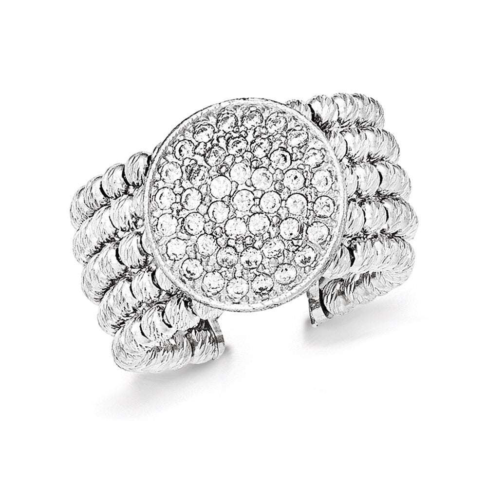 Sterling Silver Rhodium Plated 5 Strand Beaded Crystal Ring