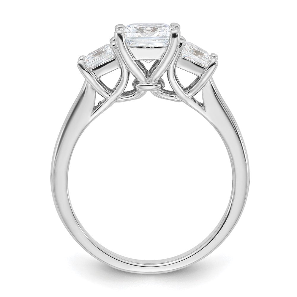 Sterling Silver Rhodium Plated & Cz 3 Stone Ring