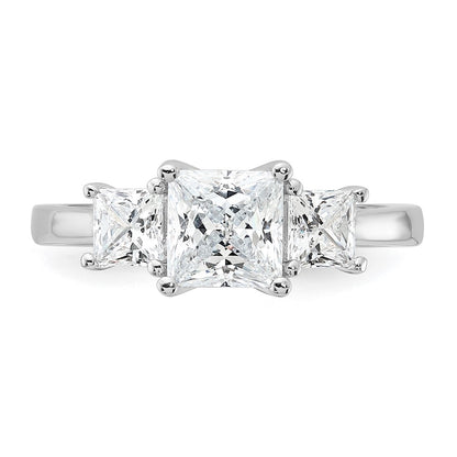 Sterling Silver Rhodium Plated & Cz 3 Stone Ring