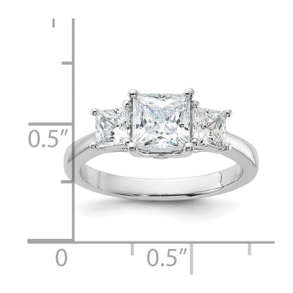 Sterling Silver Rhodium Plated & Cz 3 Stone Ring