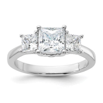 Sterling Silver Rhodium Plated & Cz 3 Stone Ring