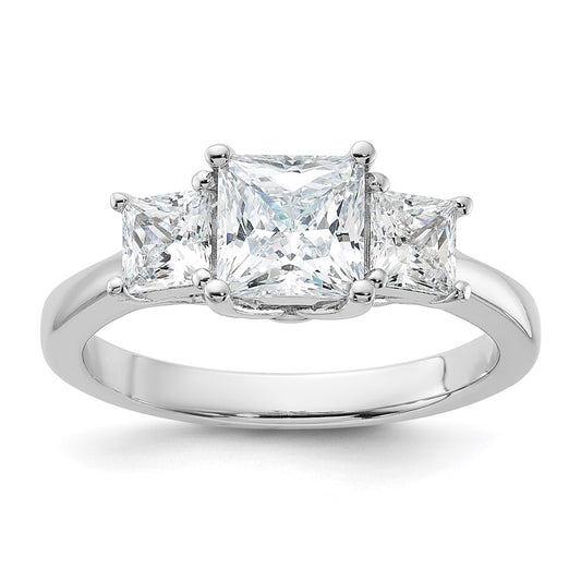 Sterling Silver Rhodium Plated & Cz 3 Stone Ring