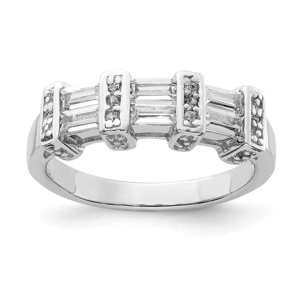 Sterling Silver Polished Rhodium Plating Cz Ring