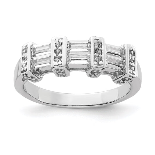 Sterling Silver Polished Rhodium Plating Cz Ring