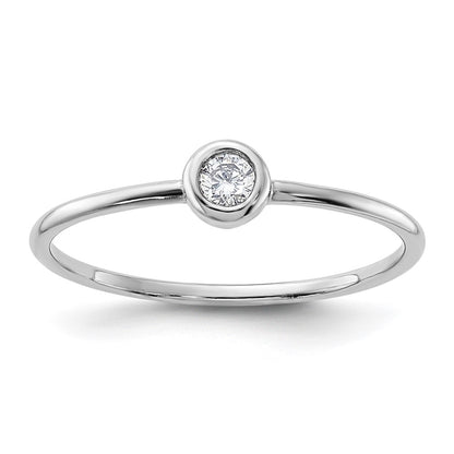 Sterling Silver Rhodium Plated Polished Cz Circle Ring
