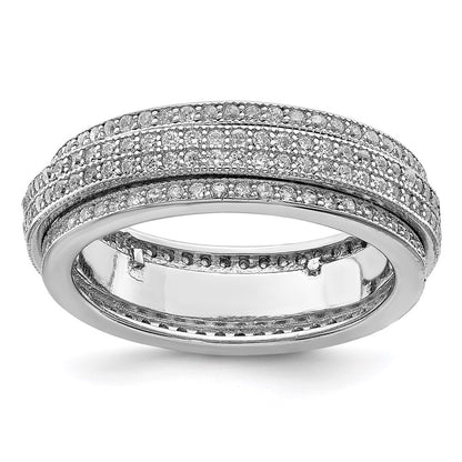 Sterling Silver Polished Rhodium Plated Cz Pav‚Äö Eternity Motion Ring